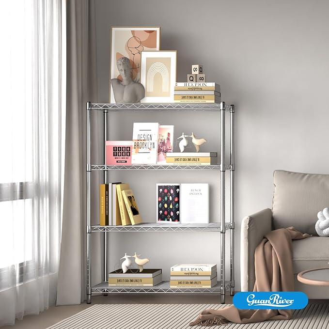 4-Shelf Adjustable Metal Shelf Wire Shelving Unit Storage Rack Display Shelf for Office,Kitchen,Bedroom,Bathroom,Laundry,Pantry Basement,Garage(Chrome,36" L x 14" W x 54" H)