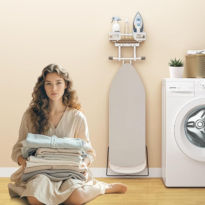 Ironing Board Holder Wall Mount, Iron Board Wall Hanger, Sewing, Laundry Room Organization, White, T&V Shaped Space Saving Iron Holder for Laundry Room Decor and Accessories, Organization and Storage