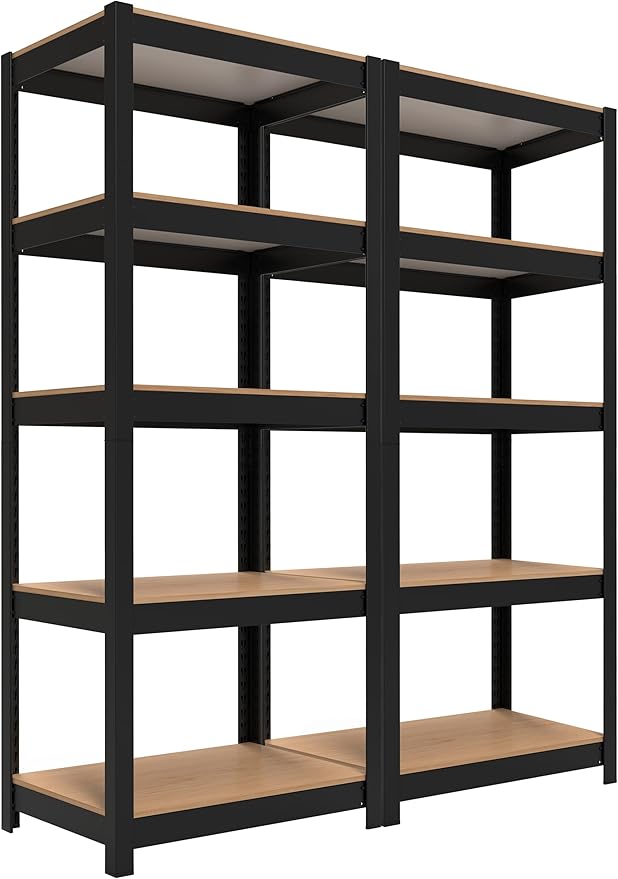 HOMEDANT House Black 5 Tier 24.4" W Laminated Metal Shelving Unit Adjustable Storage Utility Rack Heavy Duty Shelves Organization Multipurpose Shelf Kitchen Garage Pantry Closet 2 Pack
