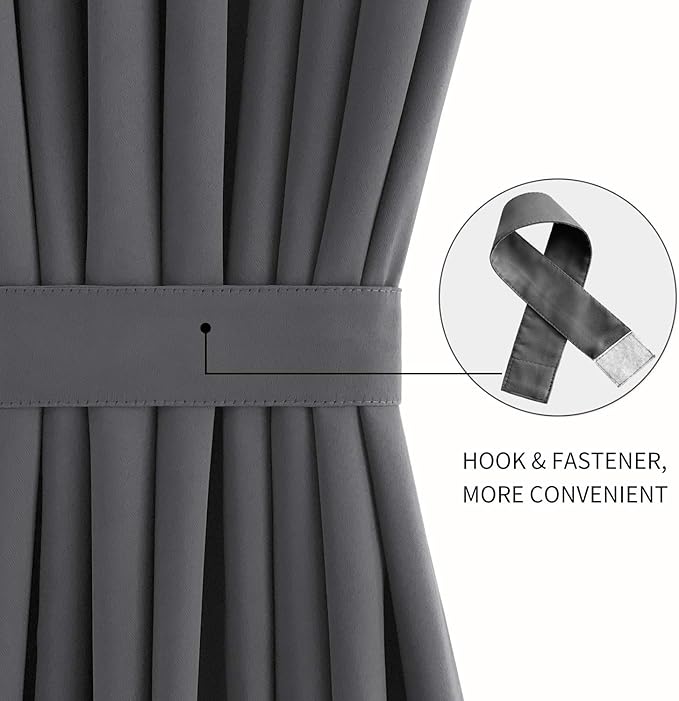 DWCN French Door Curtains – Rod Pocket Thermal Blackout Curtain for Doors with Glass Window, Kitchen and Patio Doors for Privacy, 36 X 72 Inches Long, 1 Curtain Panel with Tieback,Dark Grey