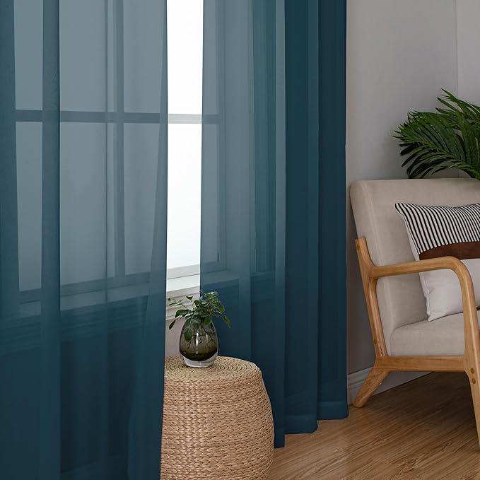 Chyhomenyc Stone Blue Sheer Curtains 72 Inch Length 2 Panels, Light Filtering Soft Airy Rod Pocket Voile Window Curtain Drapes for French Door Bedroom Living Room, Each 42Wx72L Inches