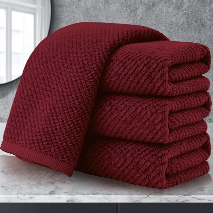 VOOVA & MOVAS Hand Towels for Bathroom Set of 4, Large 18" x 28" - 100% Cotton | Lightweight | Thick | Quick Dry | Soft | Absorbent, Bath Hand Towels for Showering, Bathroom Essentials, Burgundy Red