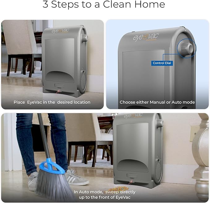 EyeVac Pro Touchless Vacuum Automatic Dustpan - Ultra Fast & Powerful - Great for Sweeping Salon Pet Hair Food Dirt Kitchen, Corded Canister Vacuum, Bagless, Automatic Sensors, 1400 Watt (Sliver)