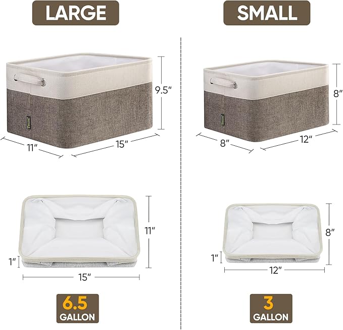 BALEINE 1 Pack Fabric Storage Bins for Shelves, Linen Storage Baskets for Organizing, Decorative Closet Bins for Clothes, Home (Brown, 12"x8"x8")