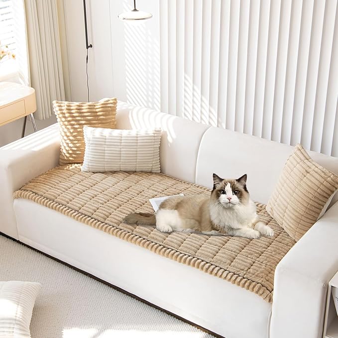 OTOB Couch Cover for Dogs Washable, Non Slip Plush Sofa Covers for 3 Cushion Couch, Fuzzy Pet Friendly Mat Bed Furniture Protector Sofa Slipcover, All Seasons (Coffee, 27.6" x 70.9")