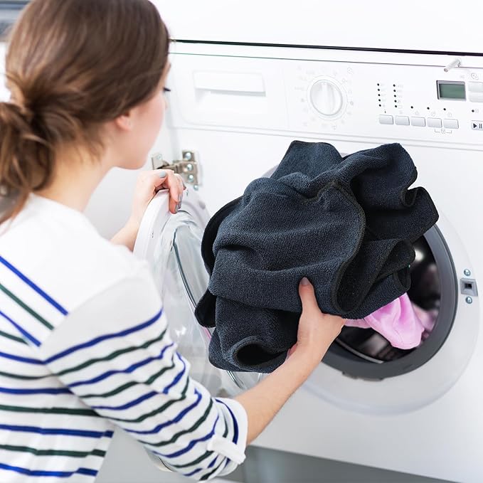 Tanlade Microfiber Cleaning Cloth Cleaning Rags Reasonable Kitchen Towels Microfiber Towels Cars Wash Dry Erase Cloth (12 x 12 Inch,Black,10 Pcs)
