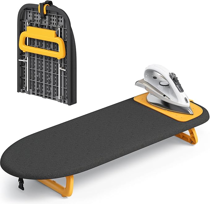 KINGBOARD Tabletop Ironing Board, Small Ironing Board with Iron Mat, Foldable Mini Iron Board, Easy Storage for Travel & Dorm, 12x32 Black