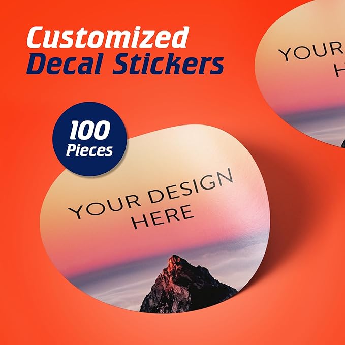 100 Custom Vinyl Stickers - Upload Your own Image, Text, Design, Logo - Personalized Logo Labels for Handmade, Packaging, Bottle, Jars, Candle, Brand Stickers (Mountain, 4x4)
