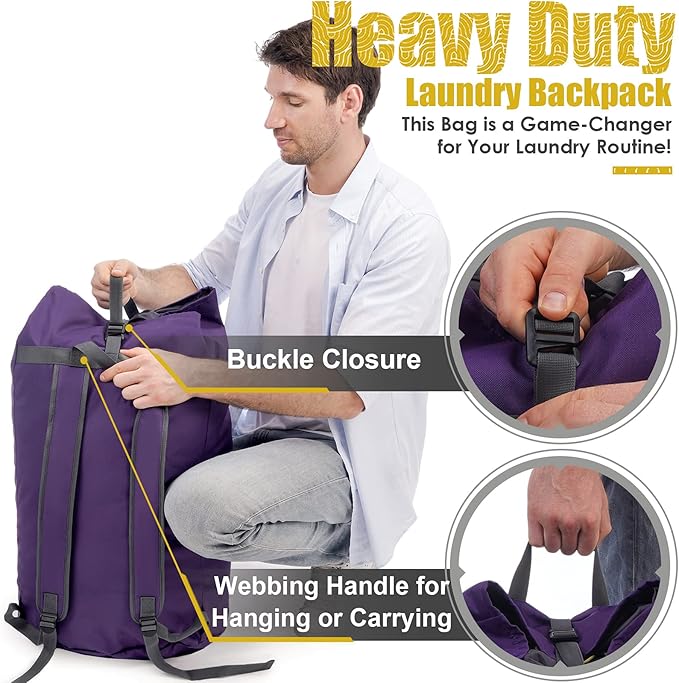 College Laundry Bag Extra Large Heavy Duty, Purple 115L Laundry Backpack Bag, Dorm Laundry Bag with Straps, Large Laundry Bags, Clothes Hamper Bag for College, Travel, Camp, Apartment, Laundromat