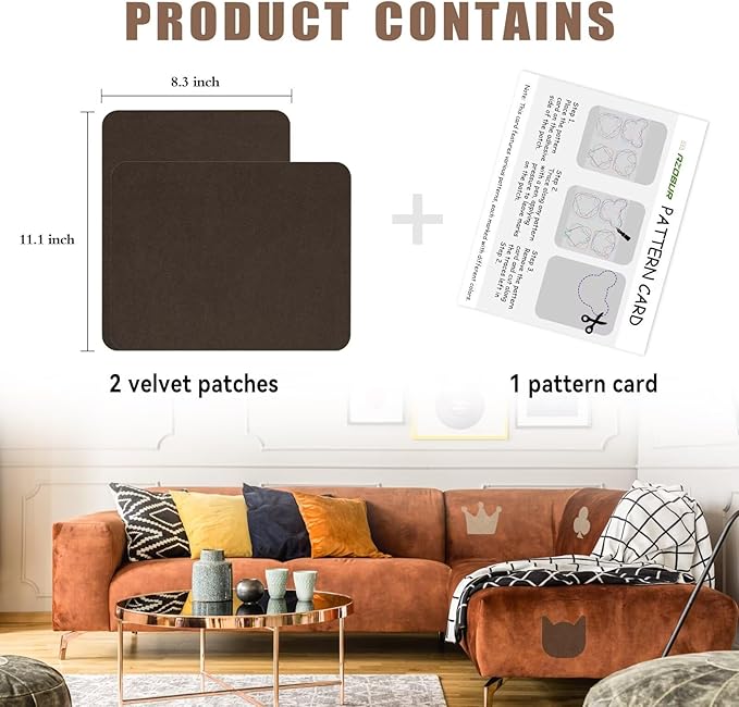 Azobur Fabric Couch Repair Patch 8.3 x 11 inches,Self-Adhesive Fabric Repair Patch for Furniture,Handbag,Sofa,Car Seats-(Black)