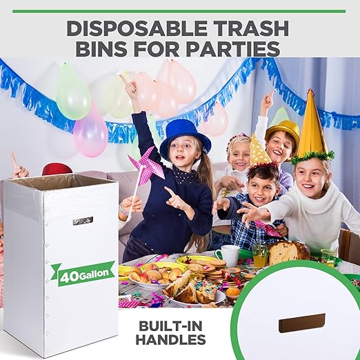 Tioncy 5 Pcs Cardboard Trash Cans Disposable and Reusable Corrugated Cardboard Trash Cans Recycling Bins Bulk with 10 Garbage Bags White Garbage Boxes for Parties Events