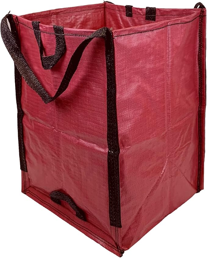 DURASACK Heavy Duty Home and Yard Bags 48-Gallon Reusable Self-Standing Lawn and Leaf Bags Garbage Can with Reinforced Handles, Red, 3 Pack