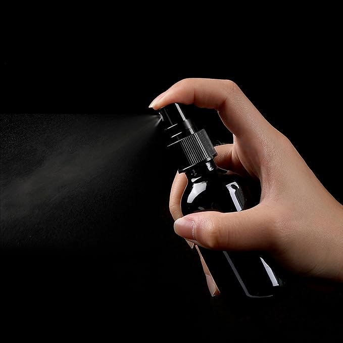Black Glass Small Spray Bottle 2 oz 24 Packs,Fine Mist Sprayer Small Clear Bottles,Refillable Containers mini spray bottles for Cleaning Solutions and Skin Care (Black 24pcs)
