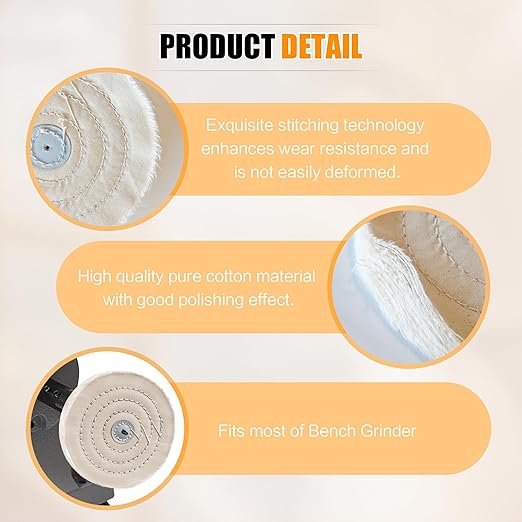 6pcs Buffing Wheel Kit Includes 4pcs 6 Inch Polishing Pads and 2pcs Polishing Compounds, for Bench Grinder for Jewelry, Metal, Wood, Jade, Stainless Steel, Glass, Plastic, Stone Polish