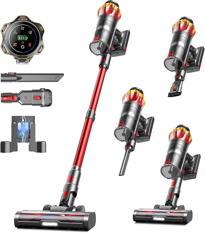 Cordless Vacuum Cleaner, 600W/50KPa/70Mins Vacuum Cleaners for Home, Self-Standing Stick Vacuum with Anti-Tangle Brush & OLED Touch Screen, Vacuum Cleaner for Hardwood Floors and Carpet,Pet Hair,Car