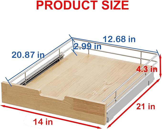 Pull Out Cabinet Organizer,Heavy-Duty Slide Out Shelf, Wood And Wire Basket, Pull Out Drawer for for Kitchen Under Sink Space, Pantry, Bathroom (14 * 21 WM)
