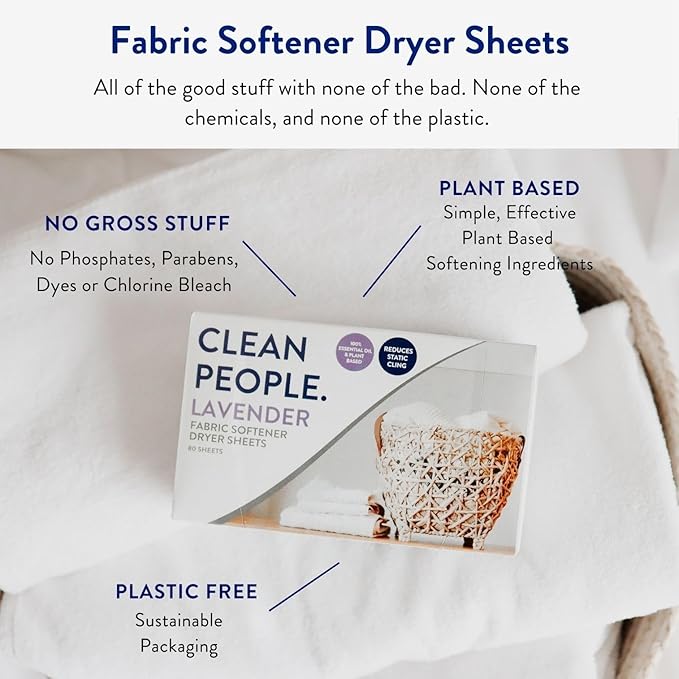 The Clean People Fabric Softener Sheets - Dryer Sheets - Softens & Removes Static Cling - Vegan Laundry Softener, Essential Oils - Lavender 360 Pack