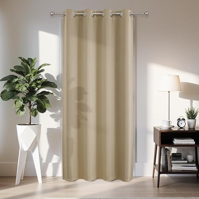 Joydeco Blackout Door Curtain for Doorway Privacy 108 Inches Long, Grommet Closet Curtain for Open Closet, Room Divider for Bedroom Living Room (Light Beige, 52Wx108L, 1 Panel)