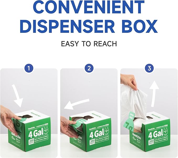 Small Trash Bags with Handles 2 Gallon 200 Count White - Ocean Plastic Upcycling - Plastic Garbage Bags, Can Bin & Waste Basket Liner for Kitchen, Bathroom, Office and Pets