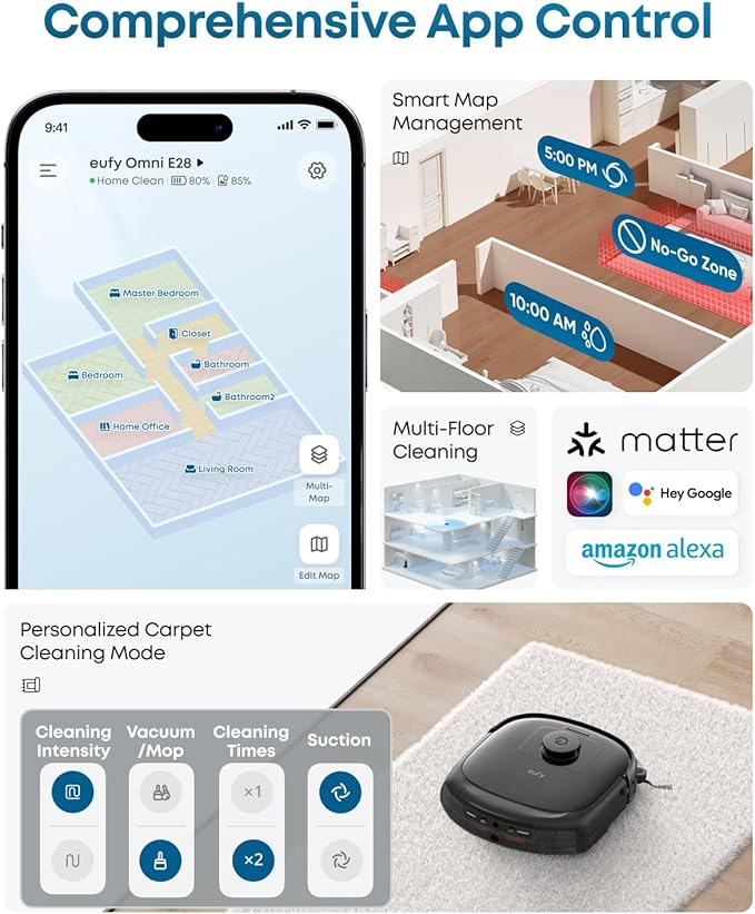 eufy Robot Vacuum E28, Portable Deep Cleaner for Carpet, HydroJet System with Roller Mop, All-in-One Robot Vacuum and Mop Combo, 20,000 Pa Suction, Zero-Tangling, Corner-to-Edge Cleaning (Upgraded)