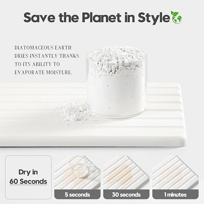 2PCS Water Absorbing Stone Drying Tray Mat for Bathroom Sink & Kitchen Counter Organizer, Quick Dry Dish Soap Dispenser Sponge Holder, Vanity Sink Caddy, Drink Bar Coaster, White - 10"*6"