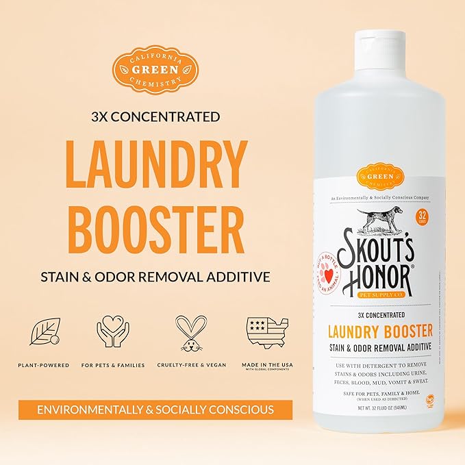 Skout's Honor Laundry Booster Stain & Odor Removal Additive - Plant-Powered Formula for Pet Bedding, Clothing, and Washable Pee Pads - Eco-Friendly & Cruelty-Free, 32 oz - 3 Pack