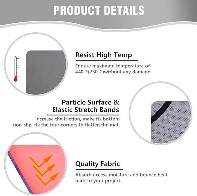 BetterSub Heat Press Mat, 15'' x 15'' Thick Heat-Resistant Foam for Protective Heat Transfer Machine Replacement Pad, Washable Base for HTV Craft Vinyl Ironing Insulation Transfer