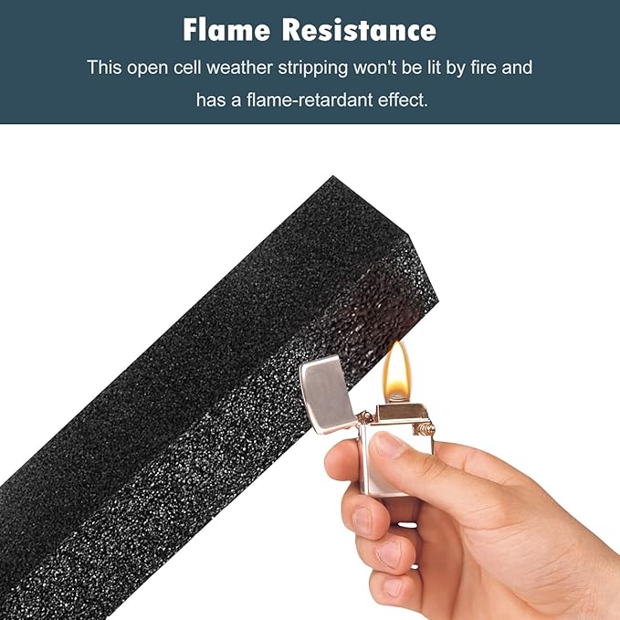 YIJUHOU Weather Stripping Door Seal Window Air Conditoner Insulation Foam Seal Tape Black Open Cell Door Seal Strip (1IN*1/2IN*13FT)