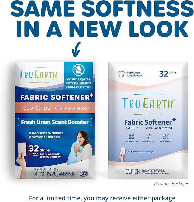Tru Earth Fabric Softener Strips for Washing Machine, Alternative to Fabric Softener Liquid and Pods, Fresh Linen Scent Booster, Up to 64 Loads Per 32-Count