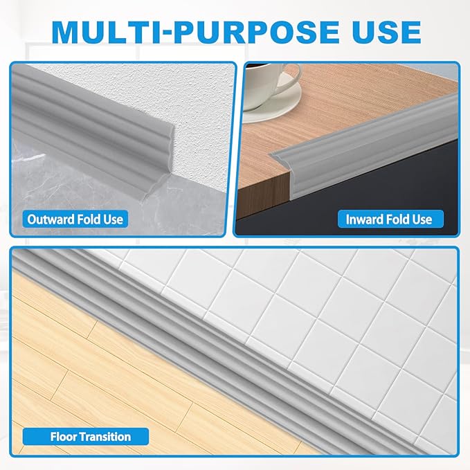 Wall Corner Protector Peel and Stick Corner Trim Molding Flexible Inside & Outside Wall Edge Guard Self Adhesive Moulding Trim for Edge Use, Gray, 2.3” W x 40’ L