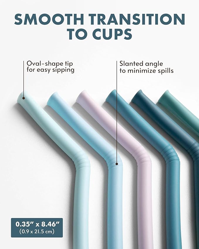 Nightingale Reusable Silicone Straws - Bendy Drinking Straw with Cleaning Brush - Collapsible and Bendable Travel Straw for Kids - Dishwasher Safe, Food-Safe - Set of 6 (Marine Multi)