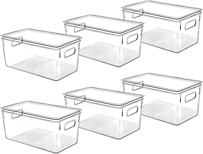 Clear Plastic Storage Bins with Lids, Perfect for Kitchen Organization or Pantry Organization and Storage, Stackable Fridge Organizer Bins, Storage Containers for Organizing, Cabinet Organizers