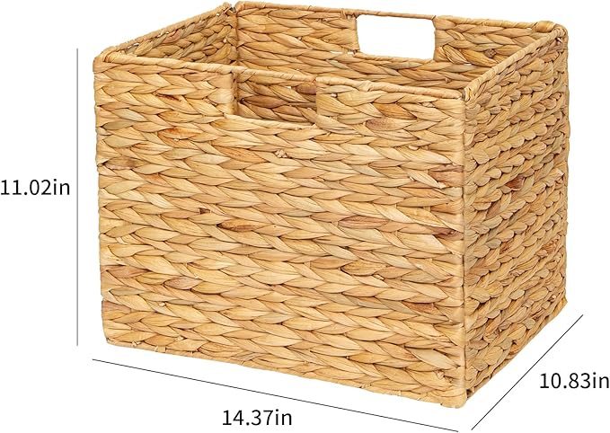 Storage Baskets，Wicker Baskets,Hyacinth Basket For Shelf,Folding 2 Packs Handmade Woven, Seagrass Baskets,Shelf Baskets For Storage Toys Books And Clothes and Other What You Want