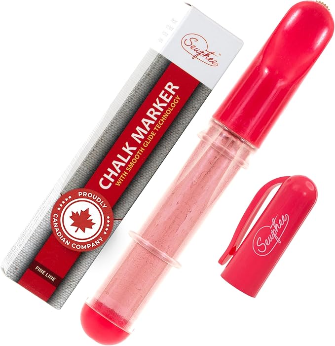 Fabric Markers for Sewing – Ergonomic Tailors Chalk Pen with Improved Dosing Wheel for Sharp Lines - Washable Sewing Chalk Marking Pens that are Compatible with Most Fabrics - Pink 1 Pack