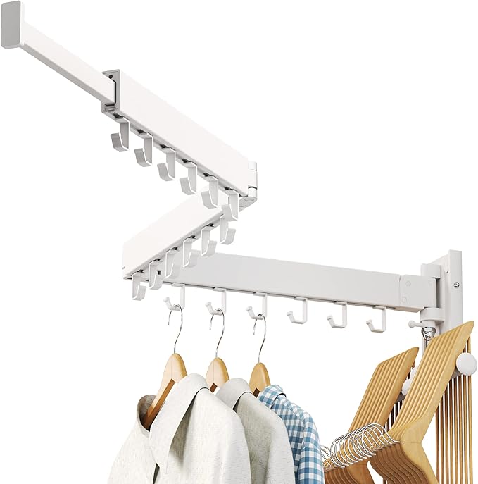 Drying Rack, Wall Mounted Clothes Rack, Aluminum, 220lbs Capacity, Foldable, White