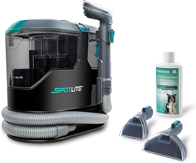 Kenmore KW2001.01 Upgrade SpotLite Portable Carpet Spot Cleaner & Pet Stain Remover, 17Kpa Powerful Suction with Versatile Tools for Upholstery, Couches, Car and Auto Detailer, Black