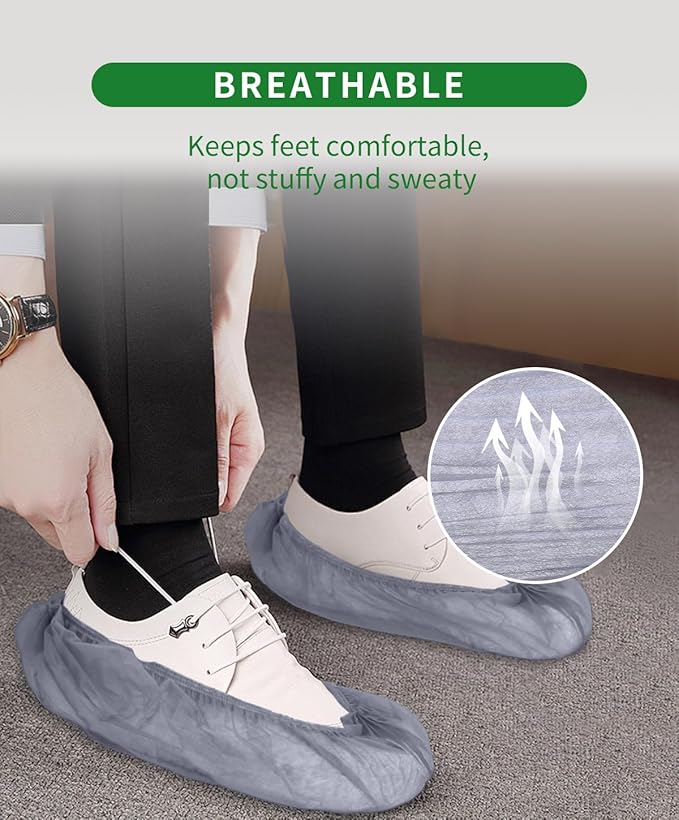 100Pcs(50 Pairs) Non-Woven Shoe Covers Disposable Non Slip for Indoors, Breathable | Durable | Boot Covers, Fits Up to Size 13 US Men (Gray)