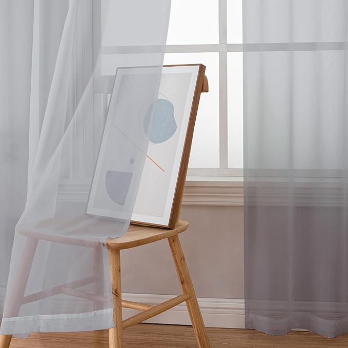 Chyhomenyc Light Grey Sheer Curtains 84 Inch Length 2 Panels, Light Filtering Soft Airy Voile Rod Pocket Sheer Window Drapes for Bedroom Living Room, Each 42Wx84L Inches