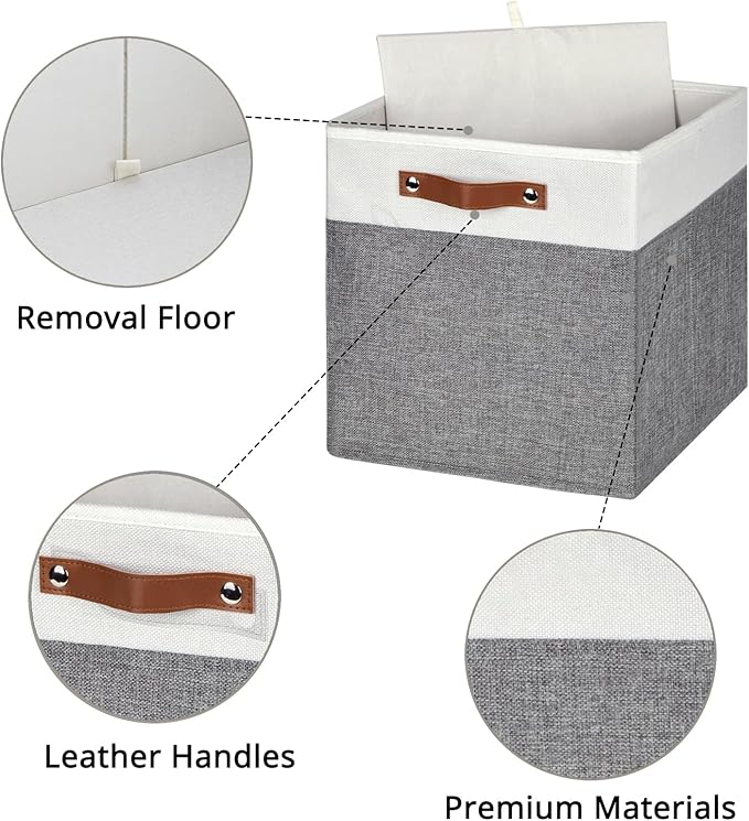 HNZIGE Foldable Storage Bins 13x13 Storage Cubes Set of 4 Fabric Linen Storage Baskets for Shelves Drawer with Handles Organizer for Shelves Toy Nursery Closet Bedroom