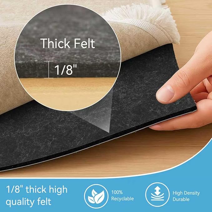 Warmstar 8x10 FT Non Slip Rug Pad,100% Waterproof Felt Rug Pad for Hardwood Floors,1/8” Thick Soft Carpet Pad with Natural Rubber Backing, Secure Grip & Floor Protection
