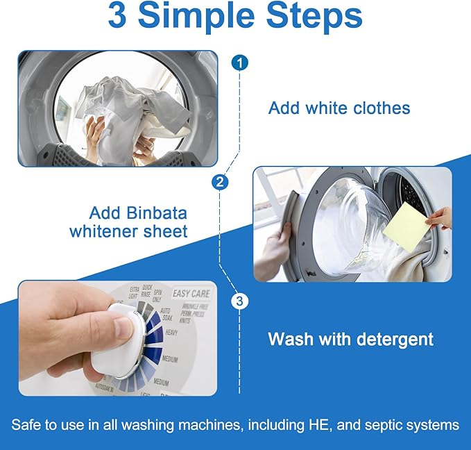 Eco Laundry Whitener Sheets 78 Count – Binbata Unscented High Concentrated Laundry Bleach, Effectively Remove Yellowing & Greying, Safe for Sensitive Skin, Available in all Washing Machines