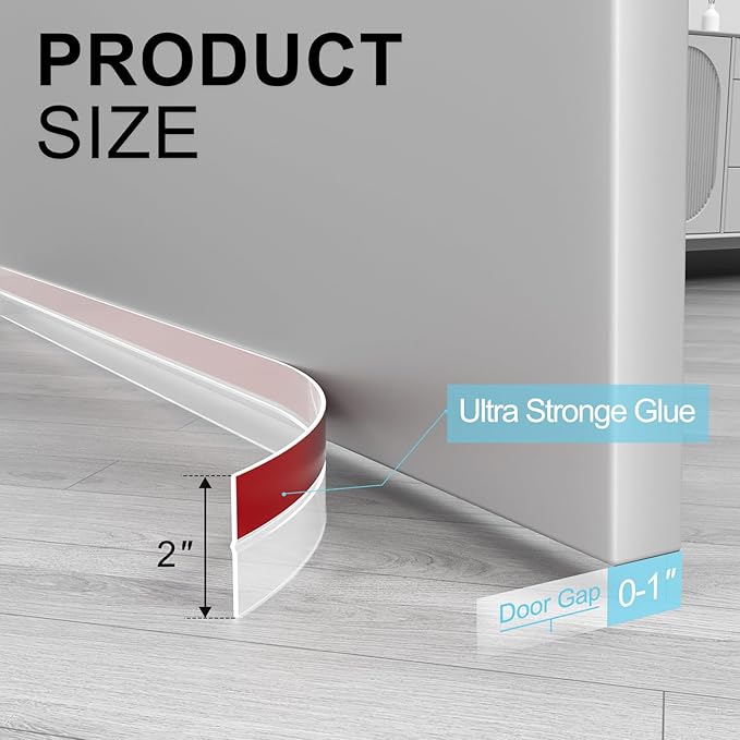 Heavy-Duty 20 ft x 2 in Weather Stripping, Door Draft Stopper Silicone Seal Strip for House and Glass Shower Doors for Collision and Side Gaps of Door and Windows, Clear