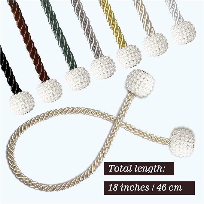 Hion Magnetic Curtain Tiebacks White 2pcs, Curtain Tiebacks Buckles Holdbacks Holders Hooks Clip for Home Bedroom Office Decorative Curtain