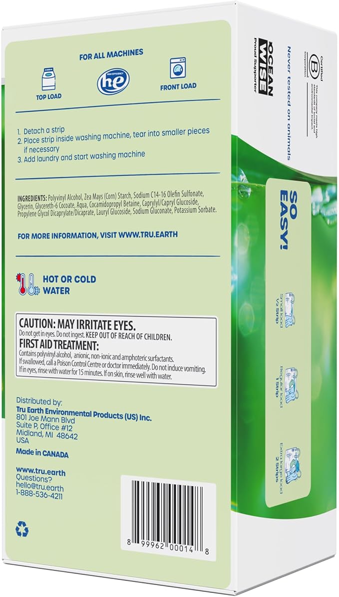 Tru Earth Compact Dry Laundry Detergent Sheets, Unscented - Up to 768 Loads (384 Count) - Paraben-Free - Original Eco-Strip Liquidless Detergent, Travel Sheets, Bulk