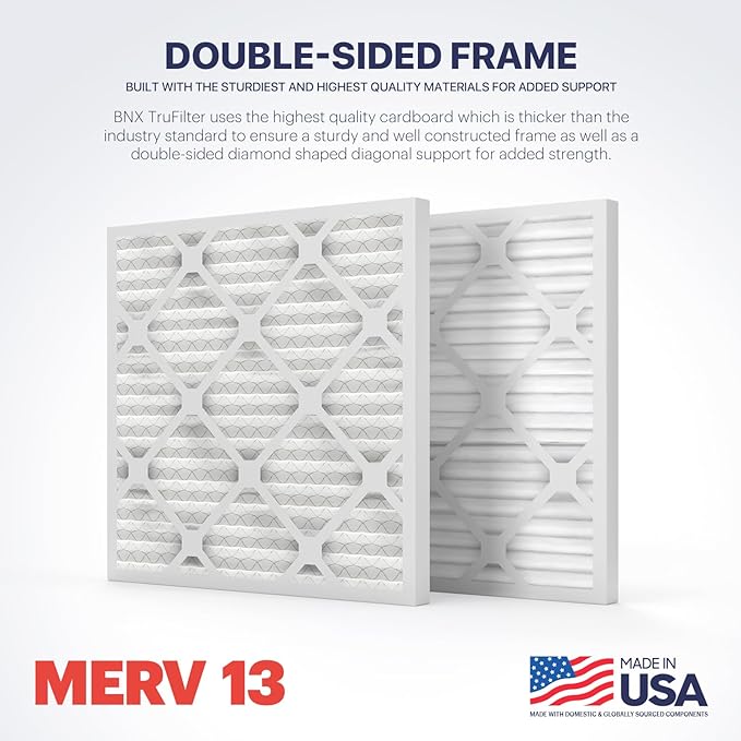 BNX TruFilter 24x24x1 Air Filter MERV 13 (4-Pack) - MADE IN USA - AC Furnace Filters for Allergies, Pollen, Mold, Bacteria, Smoke, Allergen, MPR 1900 FPR 10 (Actual Size: 23.38 x 23.38 x 0.75 Inches)