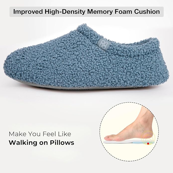 HomeTop Women's Fuzzy Curly Fur Memory Foam Loafer Slippers with Polar Fleece Lining