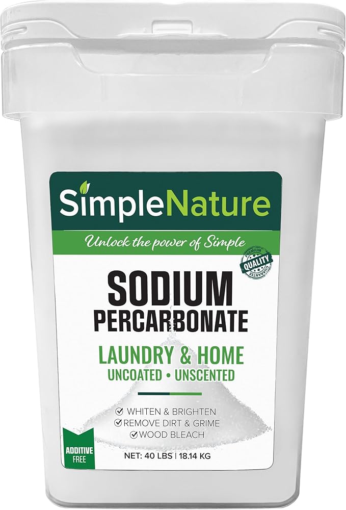 Sodium Percarbonate (40 lbs) - Versatile Non-toxic Biodegradable Scent-Free Cleaner for Home, Laundry, and Decking - Pure Oxygen Bleach - Convenient Container with Scoop