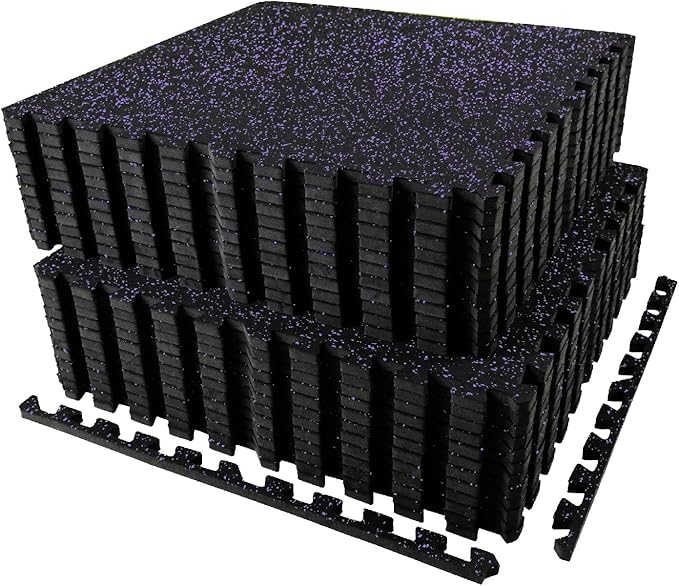 AIRHOP 0.56in Thick 96 Sq Ft Exercise Equipment Mats, 24 Tiles Upgraded Rubber Top with High Density EVA Foam, Large Interlocking Puzzle Gym Flooring for Home Gym, Heavy Weight Workout, 24 x 24in