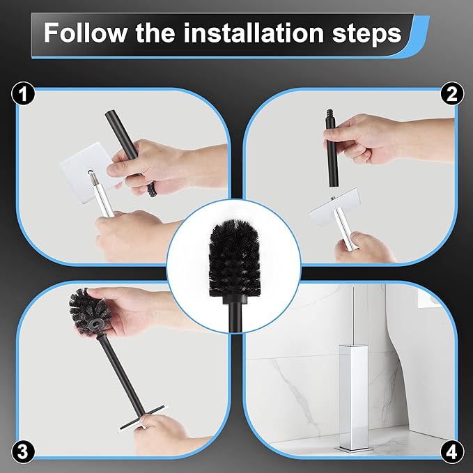 BVL Toilet Brush and Holder Set Chrome Stainless Steel 304 Square Freestanding Toilet Brush for Bathroom