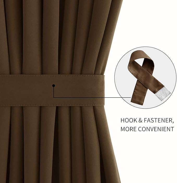 DWCN French Door Curtains – Rod Pocket Thermal Blackout Curtain for Doors with Glass Window, Kitchen and Patio Doors for Privacy, 54 X 72 Inches Long, 1 Curtain Panel with Tieback, Brown